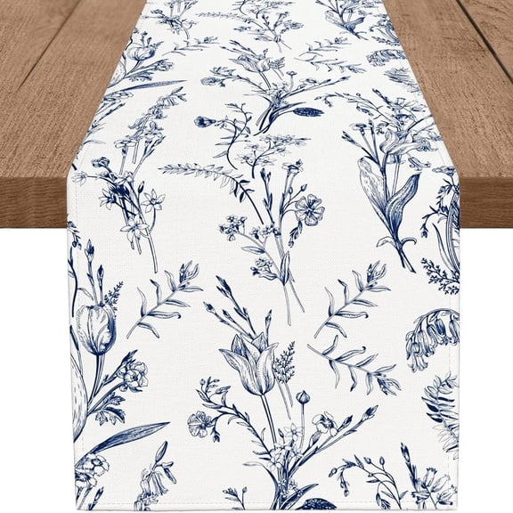 Navy Blue Floral Table Runner Summer Wildflower Runner for Table Small Seasonal Spring Coffee Table Center Decor for Home Holiday Party Indoor Outdoor 13x90 Inch