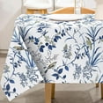 thumbnail image 1 of Navy Blue Floral Tablecloth Rectangle Retro Bird Flower Fabric Table Cover Washable Blue Leaves Table Cloth for Home Kitchen Coffee Table Picnic Decoration, 60x102 Inch, 1 of 6