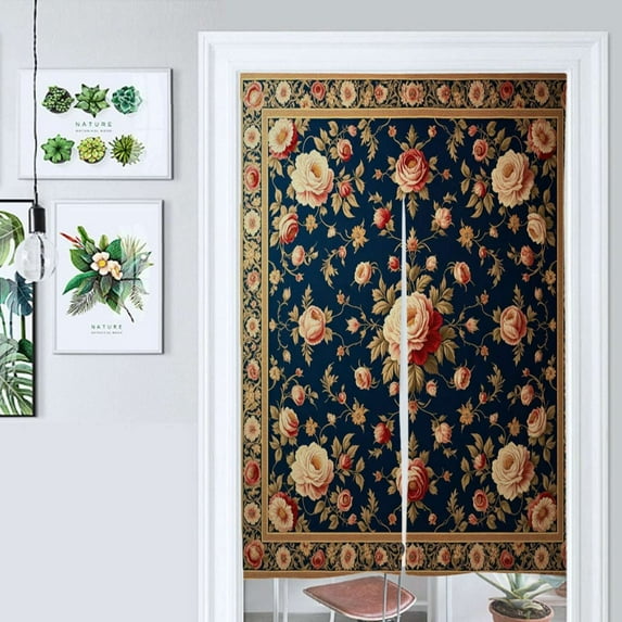 Navy Blue Floral Tapestry Door Curtain Nordic Living Room DoorCurtain Porch Partition Curtain Kitchen Rative Half Curtain