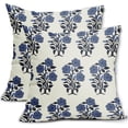 thumbnail image 1 of Navy Blue Floral Throw Pillow Covers 18x18 Dark Blue Chinoiserie Flowers Leaves Birds Monsoon Decorative Pillows Outdoor Linen Farmhouse Cushion Case Pillowcase for Sofa Bed Room Decor Set of 2, 1 of 6
