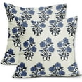 thumbnail image 1 of Navy Blue Floral Throw Pillow Covers 20x20 Dark Blue Chinoiserie Flowers Leaves Birds Monsoon Decorative Pillows Outdoor Linen Farmhouse Cushion Case Pillowcase for Sofa Bed Room Decor Set of 2, 1 of 6