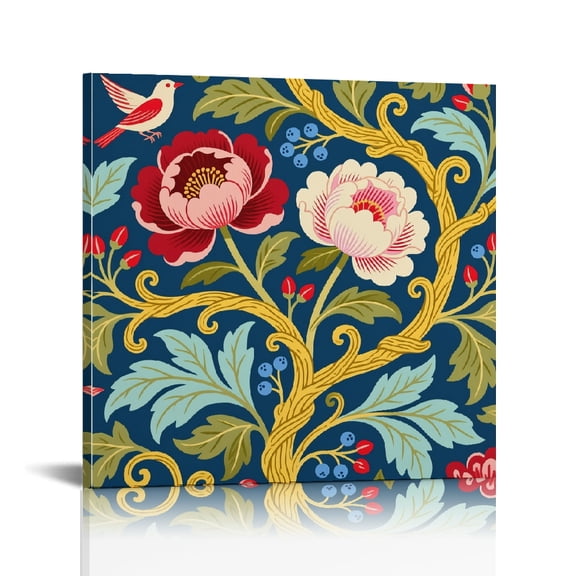 Navy Blue Flower Botanical Art Modern Canvas Prints, Canvas Prints Wall Art, Print On Canvas Ready To Hang Room Home Art Decor