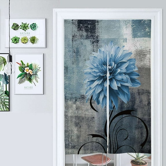 Navy Blue Flower Door Curtain Nordic Living Room DoorCurtain Porch Partition Curtain Kitchen Rative Half Curtain