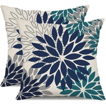 Navy Blue Flower Pillow Covers 16x16 Inch Set of 2 Outdoor Throw Pillows Outdoor Waterproof Decor for Living Room Sofa Patio Funiture Garden Floral Polyester Pillow Covers 002X16