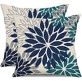 thumbnail image 1 of Navy Blue Flower Pillow Covers 18x18 Inch Set of 2 Outdoor Throw Pillows Outdoor Waterproof Decor for Living Room Sofa Patio Funiture Garden Floral Polyester Pillow Covers 002X, 1 of 6