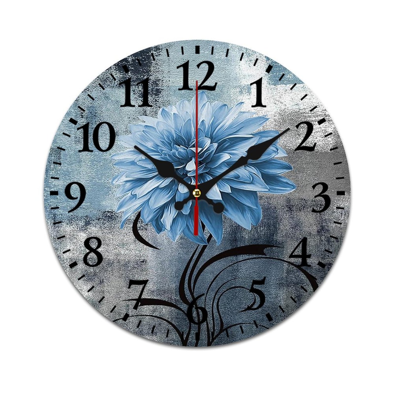 Navy Blue Flower Wall Clock Modern Design Clocks Wall Hanging Home ...