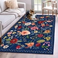 thumbnail image 1 of Navy Blue Flowers Area Rugs 4'x6', Washable Small Throw Rugs for Office Bathroom, Spring Vintage Floral Leaves Farmhouse Indoor Outdoor Rug Non-Slip Low Pile Carpet Runner Reversible Floor Mats, 1 of 8