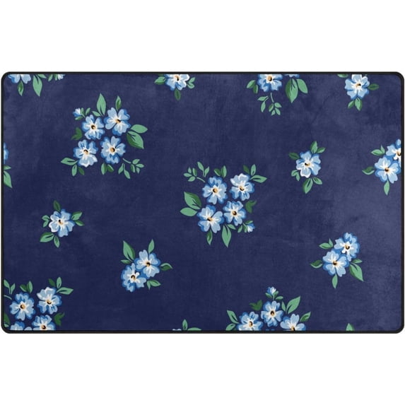 Navy Blue Flowers Area Rugs Colorful Large Non-Slip Floor Mat Decorative Carpets Doormat for Kitchen Living Dining Dorm Playing Room Bedroom 60 x 39inch