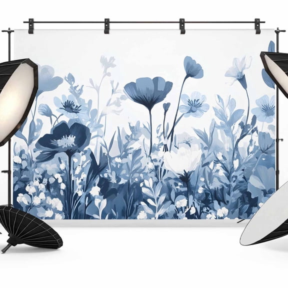 Navy Blue Flowers Backdrop for Photoshoot, Photography Photo Studio Background Wall Backdrop, Summer Pastoral Botanical Back Drop Banner Panel for Portraits Wedding Party Live Streaming Decor 8x6Ft