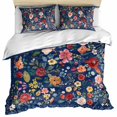 thumbnail image 1 of Navy Blue Flowers Bedding 3 Piece Duvet Cover Set Full Size, Spring Vintage Floral Leaves Farmhouse Soft Microfiber Comforter Cover with Zipper Closure & Pillowcases, FadeResistant Quilt Cover, 1 of 9