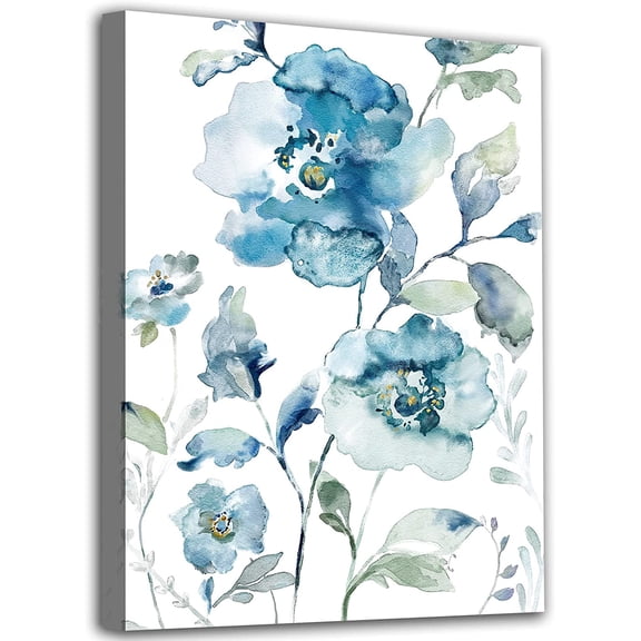 Navy Blue Flowers Canvas Wall Art Bedroom Wall Decor Minimalistic Bouquet Canvas Pictures Blossom Watercolor Artwork for Living Room Bathroom Home Office Decoration Indigo Floral Canvas Prints 12 x 16
