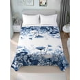 thumbnail image 1 of Navy Blue Flowers King Size Flat Sheet, Wrinkleproof & Fadeproof Cooling Flat Bed Sheet Only, Summer Pastoral Botanical Breathable Soft Bedding Top Sheets 105 x 98 Inches, 1 of 8