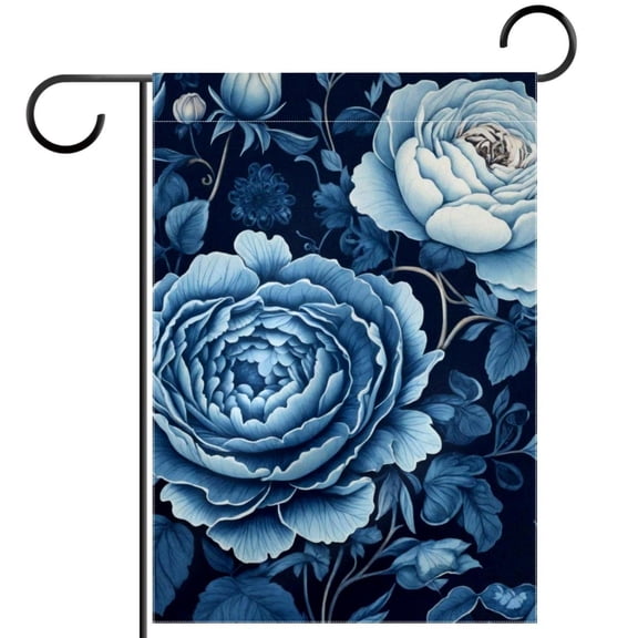 Navy Blue Flowers Pattern Decorative Garden Flag for All Seasons, 12 x 18 Inch Small Vertical Double Sided Outside Decoration for Yard Farmhouse