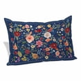 thumbnail image 1 of Navy Blue Flowers Pillow Covers, Linen Long Throw Pillow Case, Spring Vintage Floral Leaves Farmhouse Holiday Pillow Protector Decorative Cushion Cover for Living Room/Bedroom 12" x 20", 1 of 8