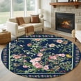 thumbnail image 1 of Navy Blue Flowers Round Area Rug 8Ft Washable Large Circle Rugs for Living Room Dorm, Spring Floral Elegant Pastoral Botanical Non-Slip Carpet Floor Mats Indoor Outdoor Carpet Runner Home Decor, 1 of 8
