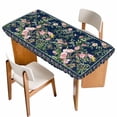 thumbnail image 1 of Navy Blue Flowers Table Cloths for 5 Foot Rectangle Tables, Spring Floral Elegant Pastoral Botanical Patio Waterproof Elastic Fitted Tablecloths, Washable Rectangular Table Cover for Camping, 1 of 8