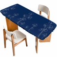 thumbnail image 1 of Navy Blue Flowers Table Cloths for 8 Foot Rectangle Tables, Rustic Abstract Floral Simple Art Patio Waterproof Elastic Fitted Tablecloths, Washable Rectangular Table Cover for Camping, 1 of 8