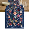 thumbnail image 1 of Navy Blue Flowers Table Runner 108 Inches Long Farmhouse Dress Scarves, Spring Vintage Floral Leaves Farmhouse Dining Tablerunner for Coffee Table/Kitchen Island/Party Décor, 13" x 108", 1 of 8