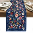 thumbnail image 1 of Navy Blue Flowers Table Runner - 48 Inch Long, Kitchen Dining Table Runner Dresser Scarves, Spring Vintage Floral Leaves Farmhouse Farmhouse Decor for Coffee Tables Wedding Party Banquet, 1 of 8