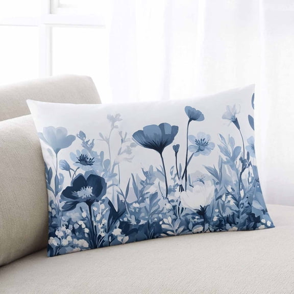 Navy Blue Flowers Throw Pillow Covers, Summer Pastoral Botanical Soft Breathable Pillow Cases with Invisible Zipper for Sleeping, Small Pillowcases for Couch Bed Sofa Chair 16x24 Inches