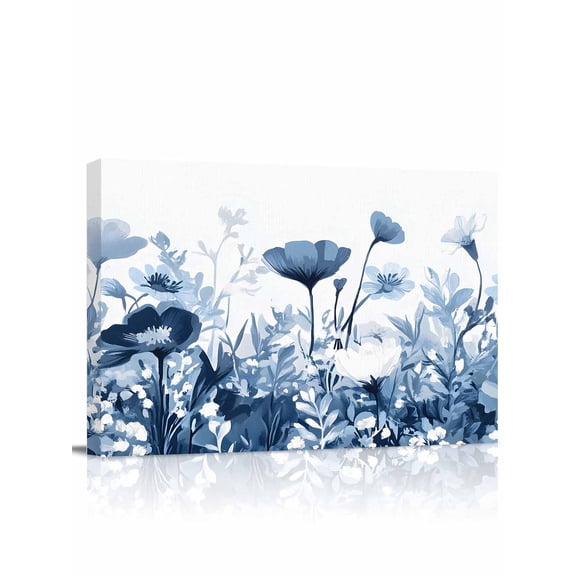 Navy Blue Flowers Wall Art for Living Room, Canvas Picture Wall Decor for Bathroom Bedroom, Summer Pastoral Botanical Painting Artwork for Office Kitchen Hallway Dining Room Home Decorations 12"x16"