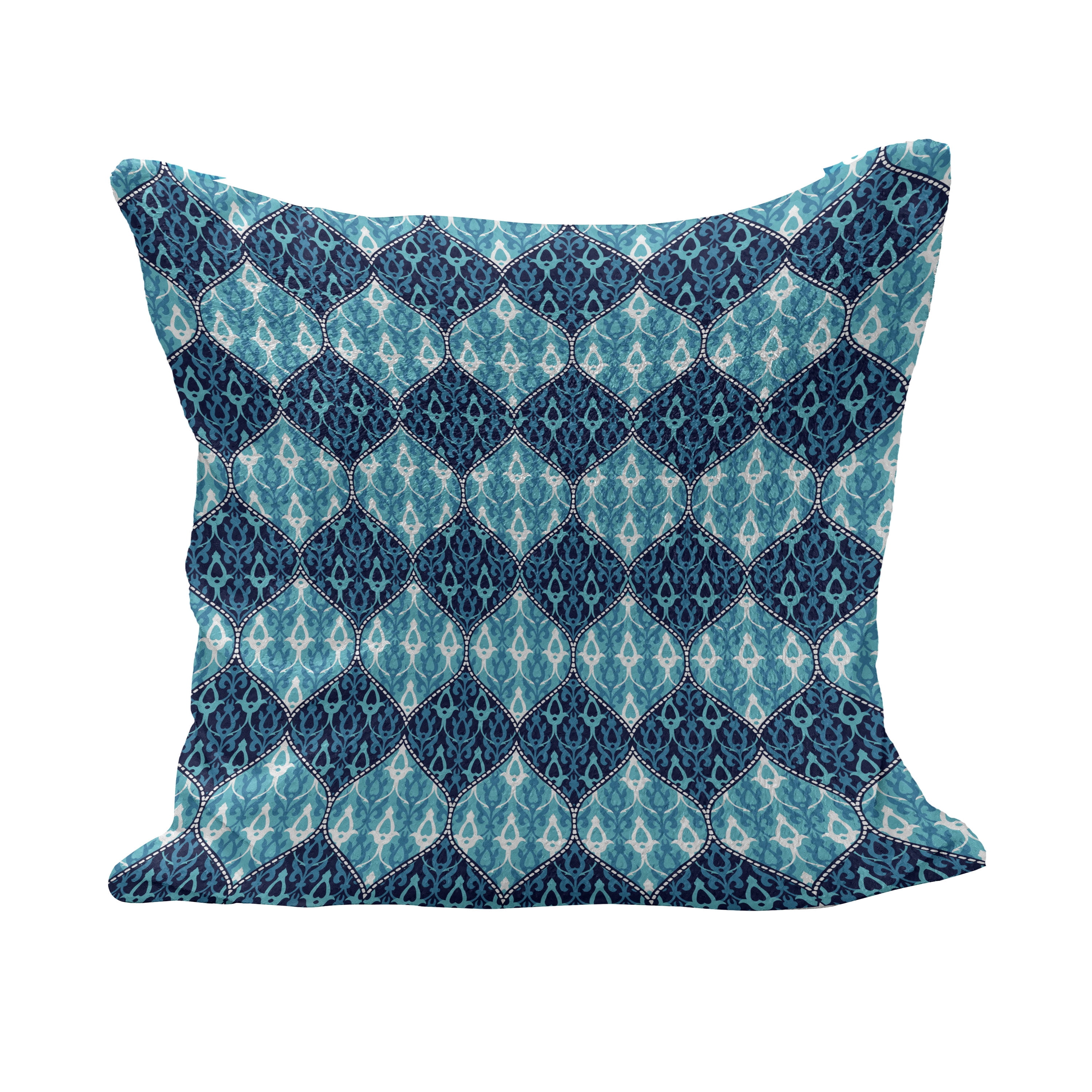 Navy Blue Fluffy Throw Pillow Cushion Cover Horizontal Oriental Inspired Pattern in Patchwork Style Print Decorative Square Accent Pillow Case 20