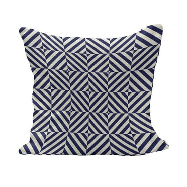 Navy Blue Fluffy Throw Pillow Cushion Cover, Symmetrical and Asymmetrical Geometric Pattern Design Image, Decorative Square Accent Pillow Case, 18" x 18", Pale Blue Dark Blue, by Ambesonne