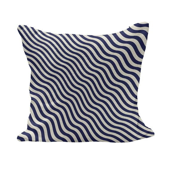 Navy Blue Fluffy Throw Pillow Cushion Cover, Wave Like Striped Lines Design on Dark Blue Background Art Print, Decorative Square Accent Pillow Case, 24" x 24", Dark Blue and White, by Ambesonne