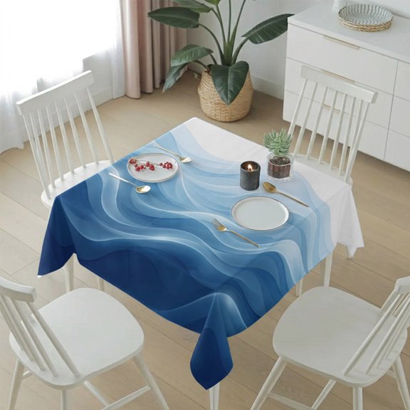 Navy Blue Fluid Waves Table Cloth 54x54in, Waterproof Square Tablecloth Wipeable Tablecloths Minimalist Gradient Layered Table Covers for Dining Tables Party Indoor Outdoor