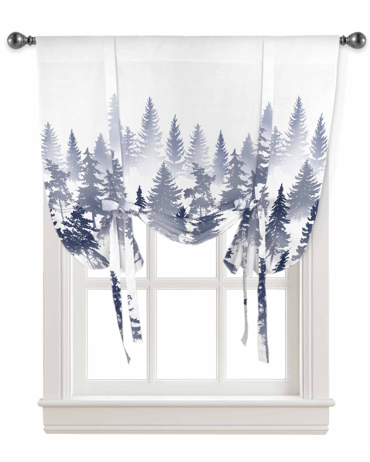 Navy Blue Forest Tie Up Curtains for Kitchen Bathroom Bedroom Windows ...