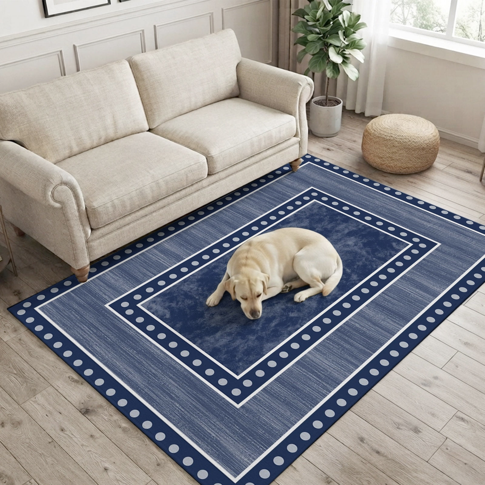 Store Sign Flashcard Navy Blue Frame Runner Rug Non Slip 2.7x5 Modern Coastal Nautical ...