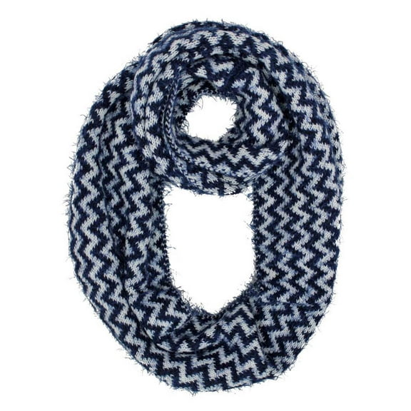 Navy Blue Fuzzy Knit Chevron Infinity Scarf