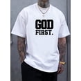 thumbnail image 1 of [Navy Blue GOD FIRST Tee] Navy Blue "GOD FIRST" Graphic T-Shirt - PLUS SIZE, Polyester Blend, Machine Washable, Casual Short Sleeve, Summer Wear, 1 of 5