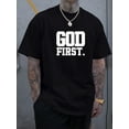 thumbnail image 1 of [Navy Blue GOD FIRST Tee] Navy Blue "GOD FIRST" Graphic T-Shirt - PLUS SIZE, Polyester Blend, Machine Washable, Casual Short Sleeve, Summer Wear, 1 of 6