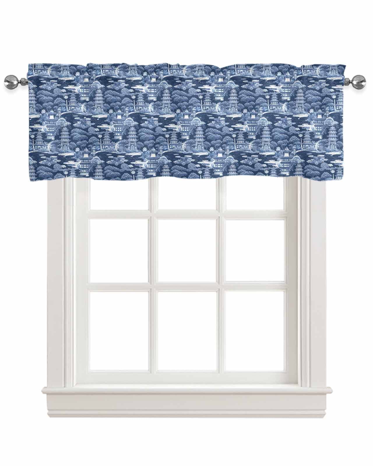 Modern Farmhouse Window Valance - Cotton Linen Blend Tassel Valance For Kitchen, Bathroom, Bedroom (60x90cm, Blue)