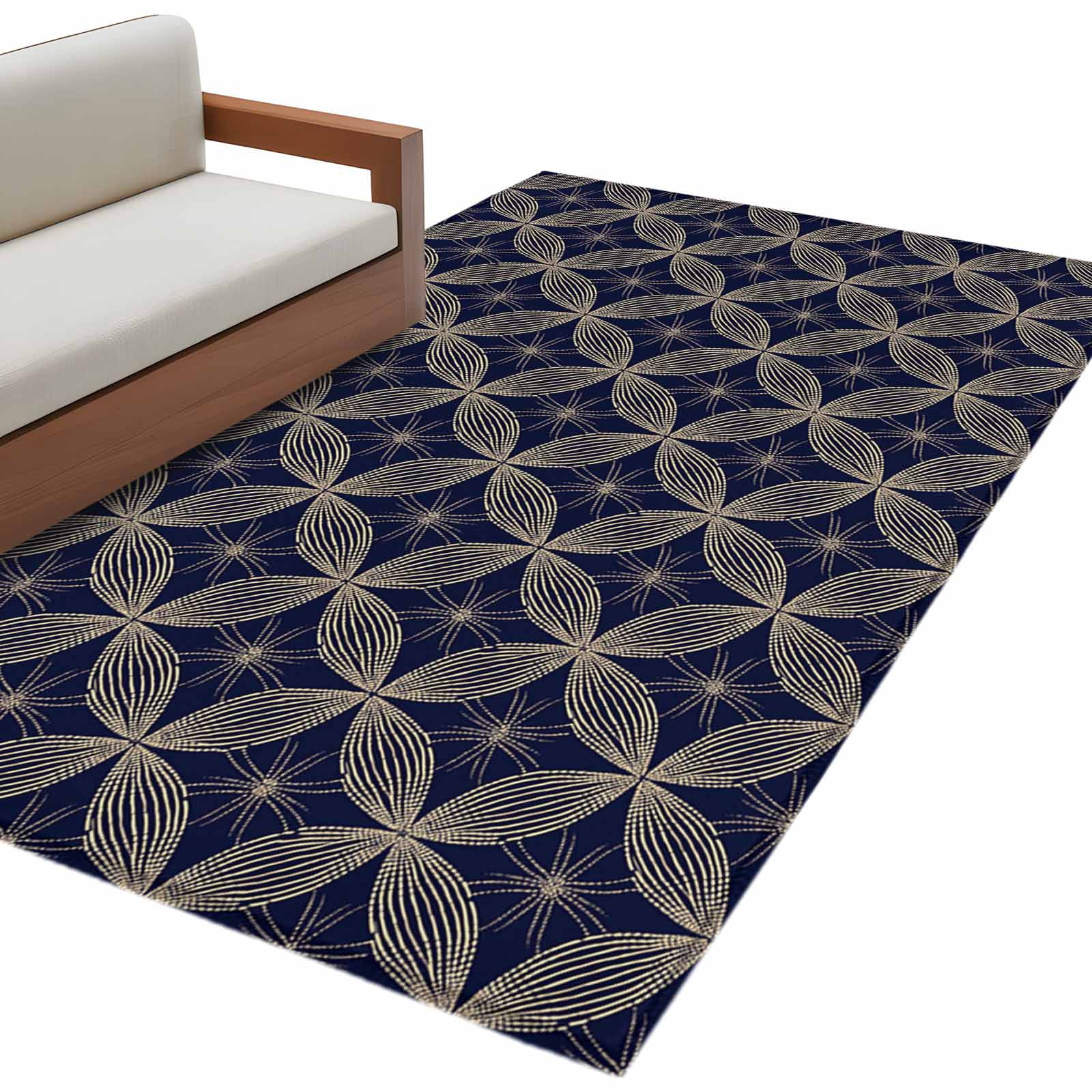 Aethics Rugs Navy Blue Geometric 3'x5' Washable Rug, Brown Modern Abstract Art ...