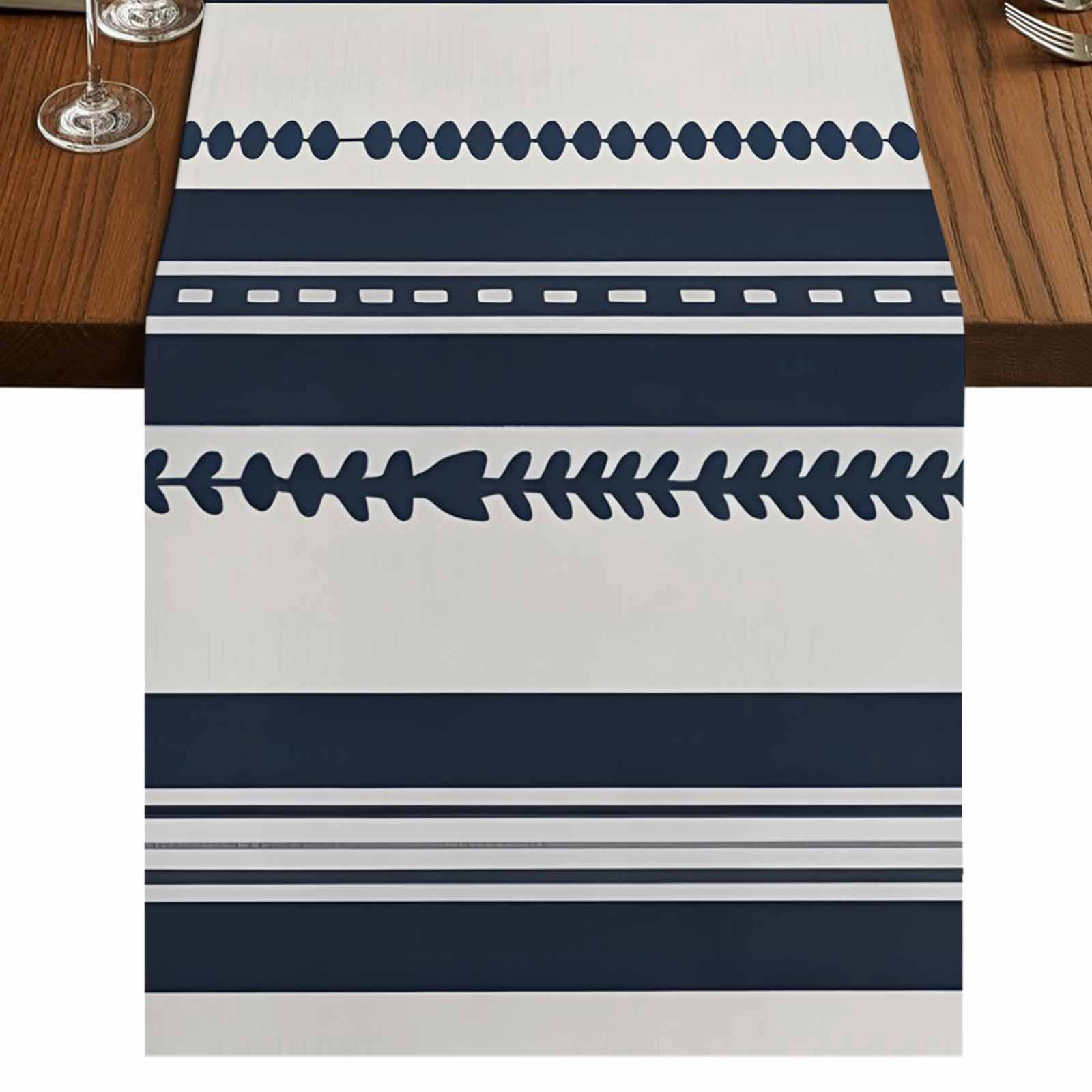 Navy Blue Geometric 36 Inch Table Runner, Modern Stripes Art Farmhouse ...