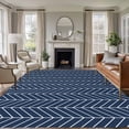 thumbnail image 1 of Navy Blue Geometric Area Rugs 6'x9', Washable Small Throw Rugs for Kitchen Dining room, Modern Pure Color Abstract Striped Indoor Outdoor Rug Non-Slip Low Pile Carpet Runner Reversible Floor Mats, 1 of 8