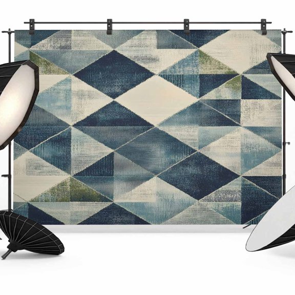 Navy Blue Geometric Backdrop for Photoshoot,Photography Photo Studio Background Wall Backdrop,Abstract Modern Green Artwork Back Drop Banner Panel for Portraits Wedding Party Live Streaming 7x5Ft
