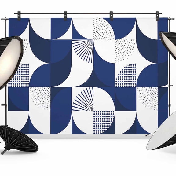 Navy Blue Geometric Backdrop for Photoshoot,Photography Photo Studio Background Wall Backdrop,Middle Century Modern Abstract Art Back Drop Banner Panel for Portraits Wedding Live Streaming 7x5Ft