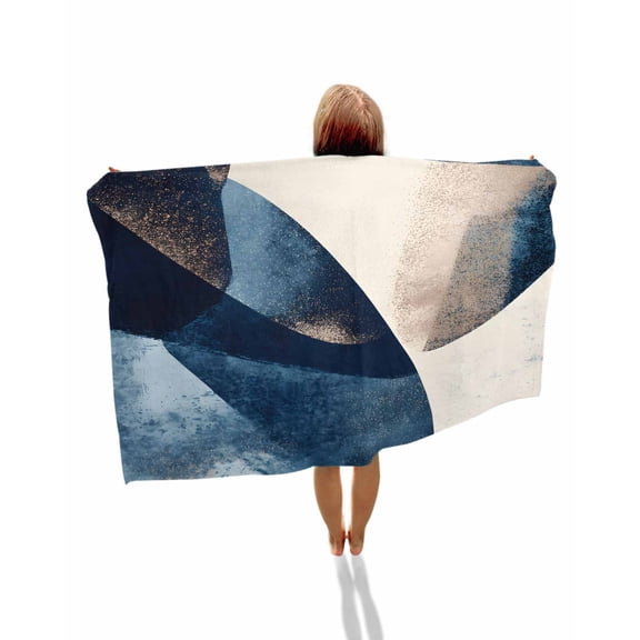 Navy Blue Geometric Beach Towels Oversized Super Absorbent, Modern Beige Abstract Art Lightweight Bath Towel Quick Dry Sets For Bathroom/Pool/Rv Camping/Beach Play/Gym Room/Picnic 23"x47"