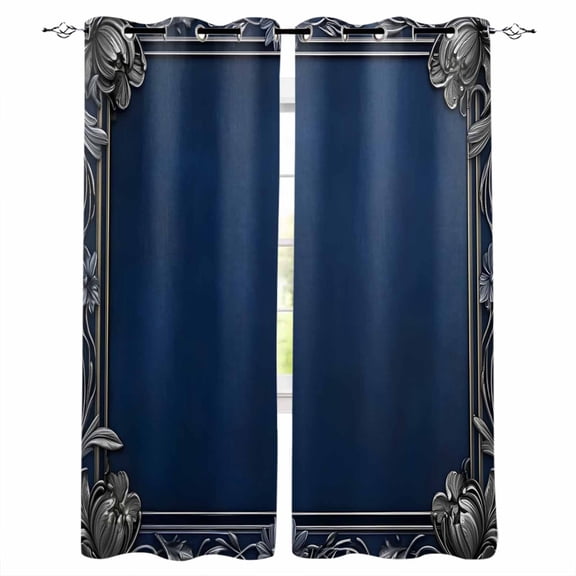 Navy Blue Geometric Blackout Curtains for Bedroom Living Room Darkening Curtains 96 Inches Long Farmhouse Geo Retro Art Watercolor Window Curtain 2 Panels Set Window Treatment Grommet Drapes 52"x96"