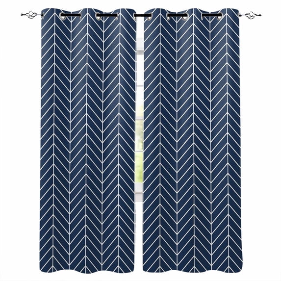 Navy Blue Geometric Blackout Curtains for Bedroom, Thermal Insulated Window Treatment, Modern Pure Color Abstract Striped Grommet Top Blackout Draperies and Drapes for Basement 27.5"x39" 2 Panels