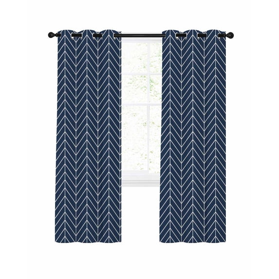 Navy Blue Geometric Blackout Curtains, Light Blocking Print Window Curtains, Modern Pure Color Abstract Striped Thermal Insulated Window Drapes for Living Room Kitchen Cafe 2 Panels, 55"W x 39"L