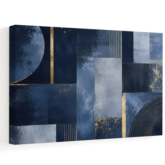 Navy Blue Geometric Canvas Wall Art, Modern Color Block Patchwork Abstract Art Wall Art Prints Artwork Framed Canvas Ready to Hang Art Pictures for Bathroom, Dressing Table, Entryway 12" x 8"