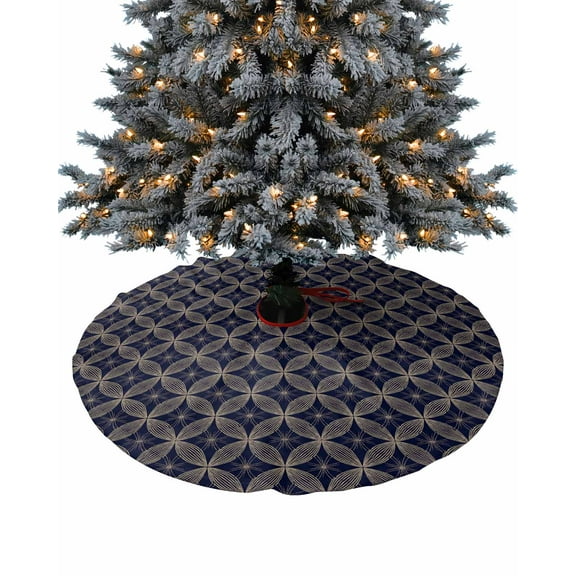 Navy Blue Geometric Christmas Tree Skirt 36 Inches Large Christmas Skirt Tree, Brown Modern Abstract Art Aesthetics Tree Skirt Christmas Decorations for Fireplace Party Holidays Indoor Outdoor