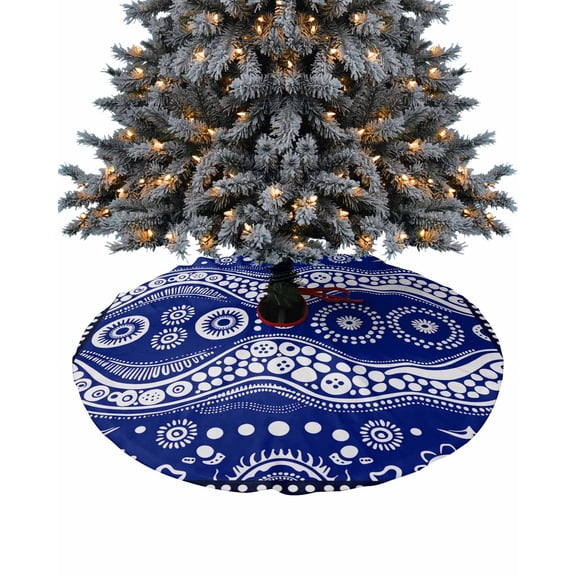 Navy Blue Geometric Christmas Tree Skirt 36 Inches Large Christmas Skirt Tree, Modern Abstract Polka Dots Tree Skirt Christmas Decorations for Fireplace Party Holidays Indoor Outdoor