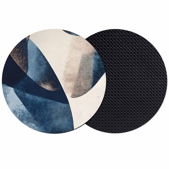 Navy Blue Geometric Coasters Set of 2, Modern Beige Abstract Art Absorbent Coasters for Drinks, Coaster for Bar Office Dining Coffee Table Accessories Decor, Non Slip Round Desk Coaster