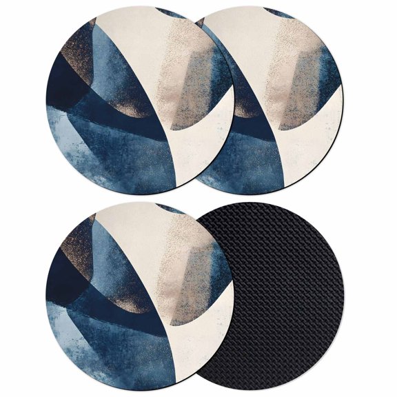 Navy Blue Geometric Coasters Set of 4, Modern Beige Abstract Art Absorbent Coasters for Drinks, Coaster for Bar Office Dining Coffee Table Accessories Decor, Non Slip Round Desk Coaster