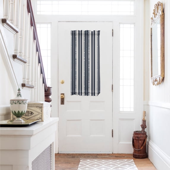 Navy Blue Geometric Door Curtains for Door Window,French Sidelight Front Back Door Curtains With Tieback,Modern Stripes Art Farmhouse Kitchen Rod Pocket Drapes Privacy Panel Window Blind 25"x40"